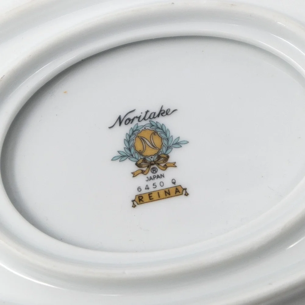 Noritake Reina Gravy Boat Attached Underplate Platinum Trim White China Vintage
